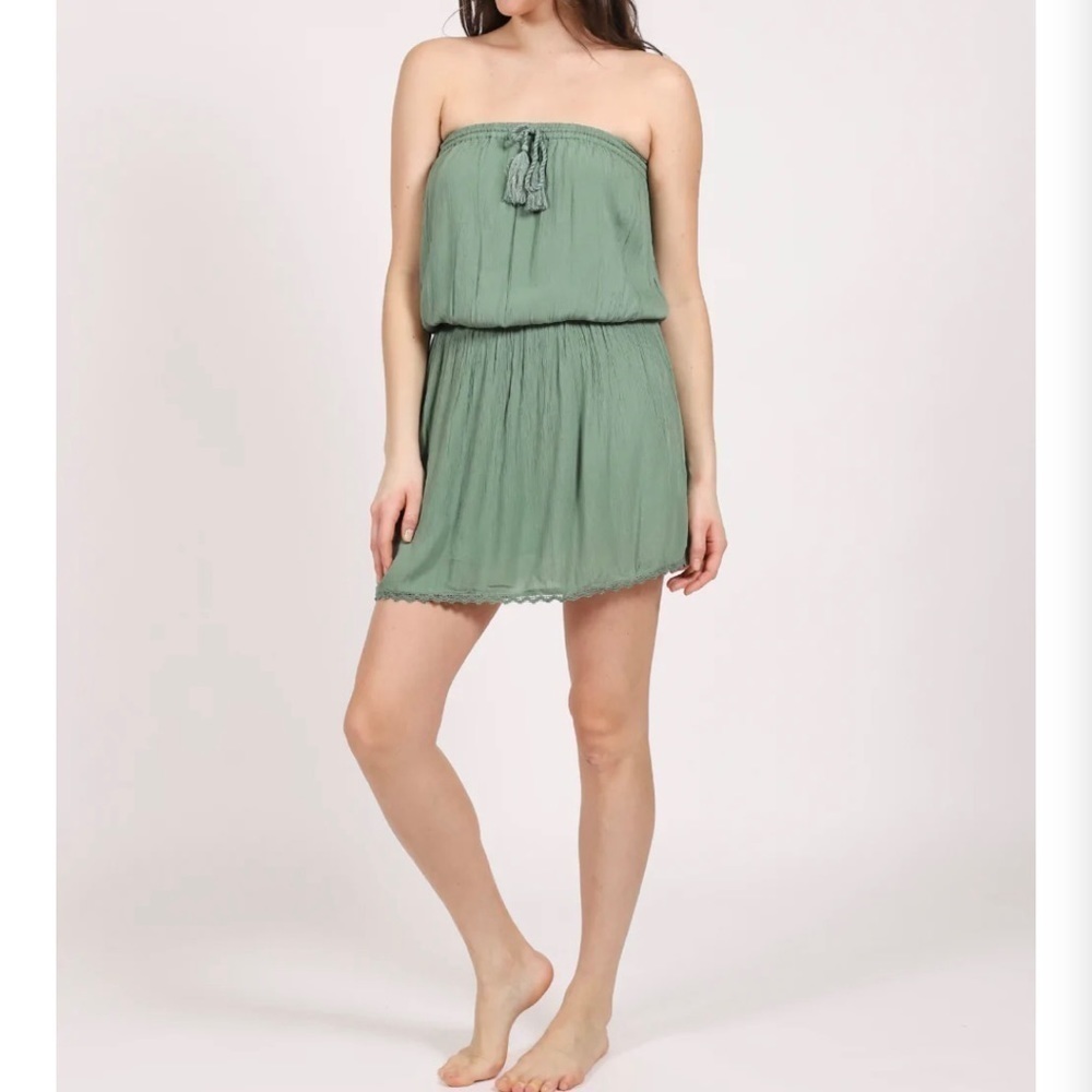 𝅺🎀 KOY Resort, Miami Bandeau Dress, Tie Tassel, Elastic Waistband, Lace Trim